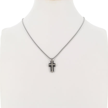 Collana da uomo con croce pendente in acciaio bicolore