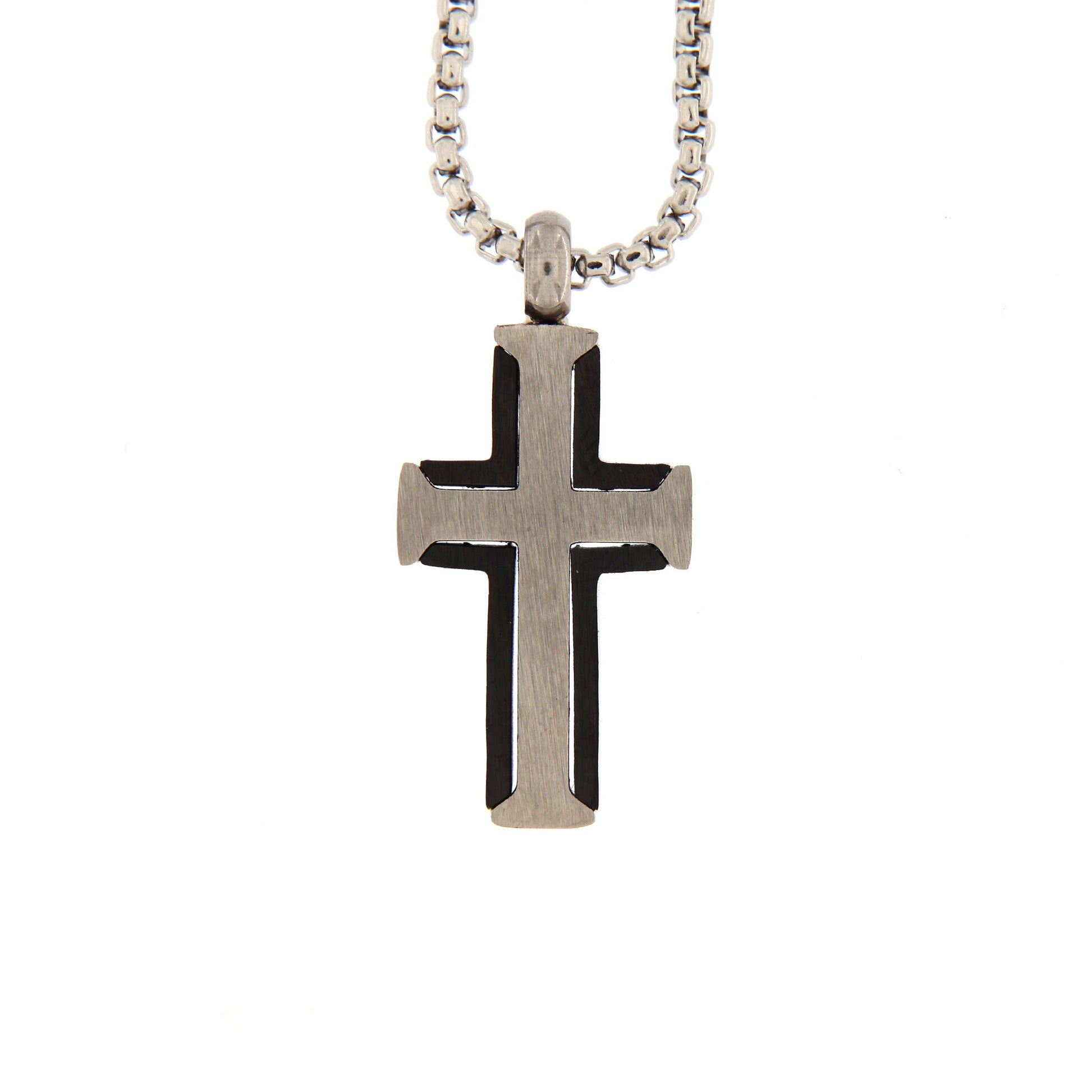 Collana da uomo con croce pendente in acciaio bicolore