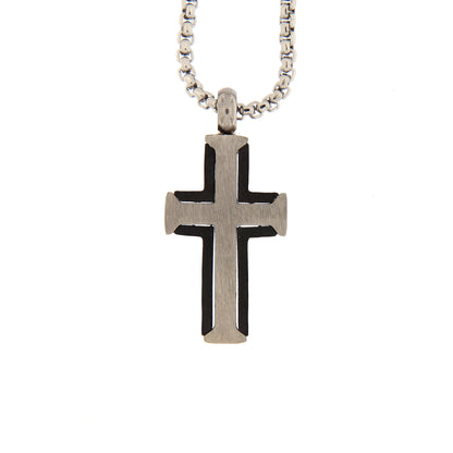 Collana da uomo con croce pendente in acciaio bicolore