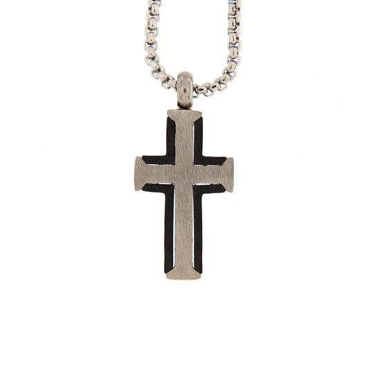 Collana da uomo con croce pendente in acciaio bicolore