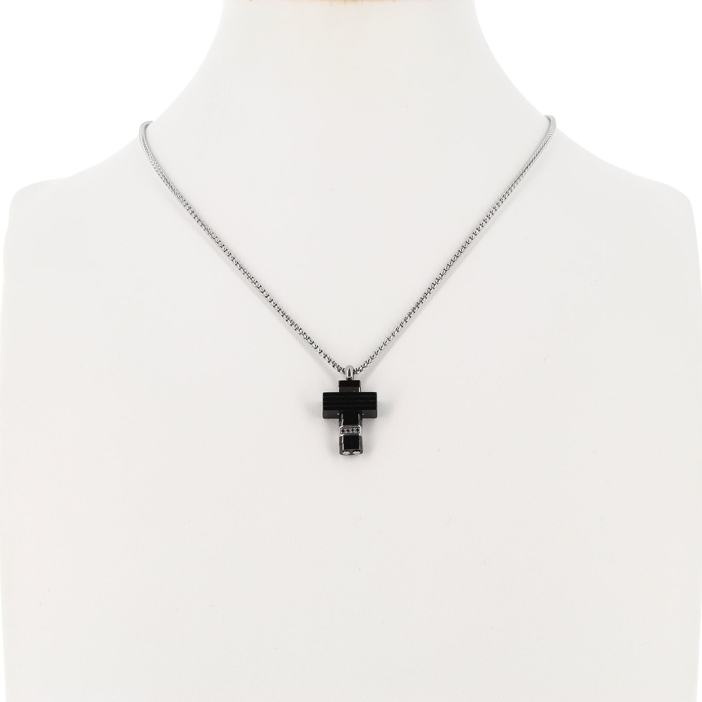 Collana da uomo con Croce nera, inserti in acciaio e strass