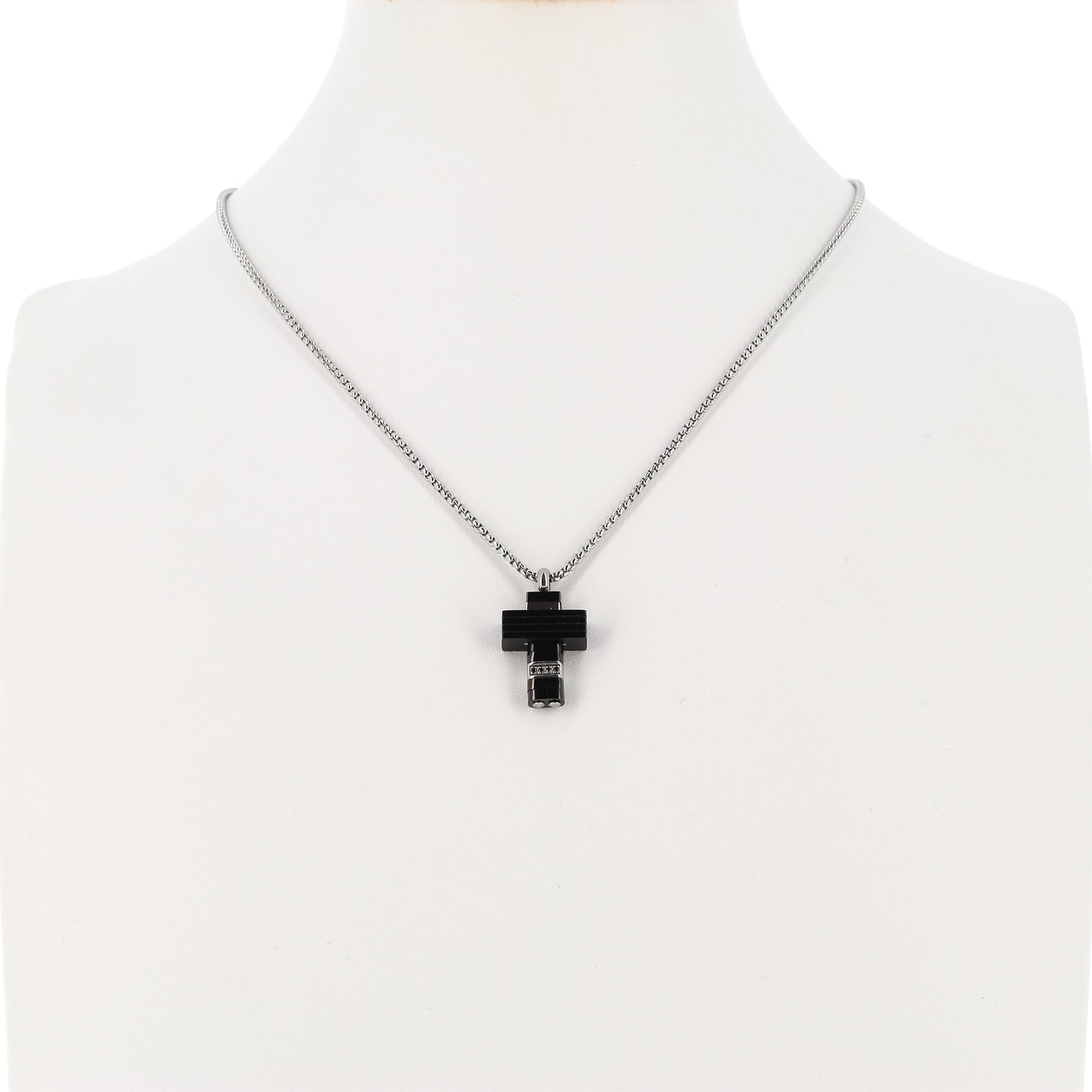 Collana da uomo con Croce nera, inserti in acciaio e strass