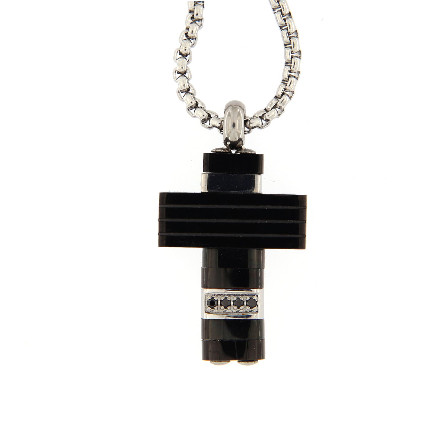 Collana da uomo con Croce nera, inserti in acciaio e strass
