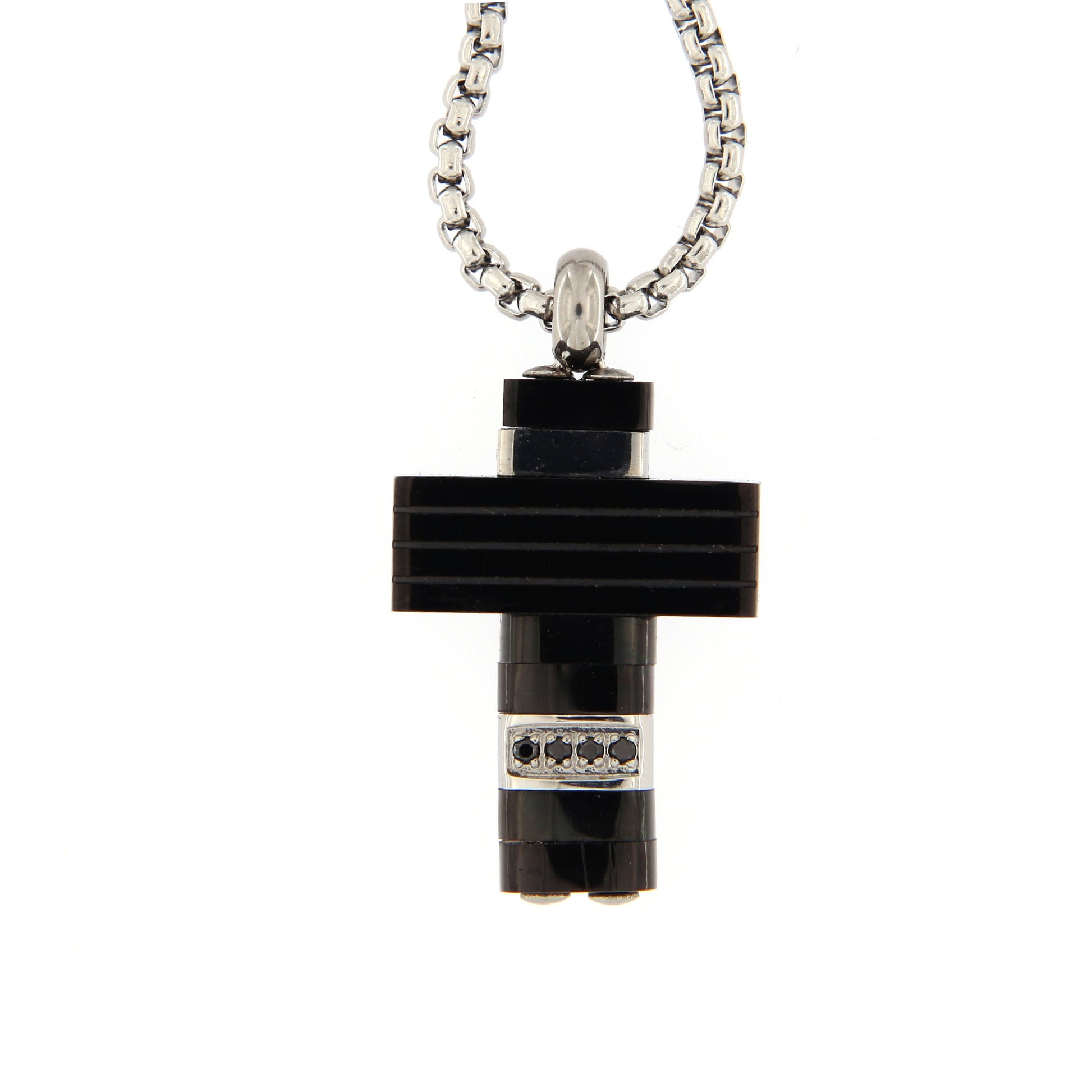 Collana da uomo con Croce nera, inserti in acciaio e strass