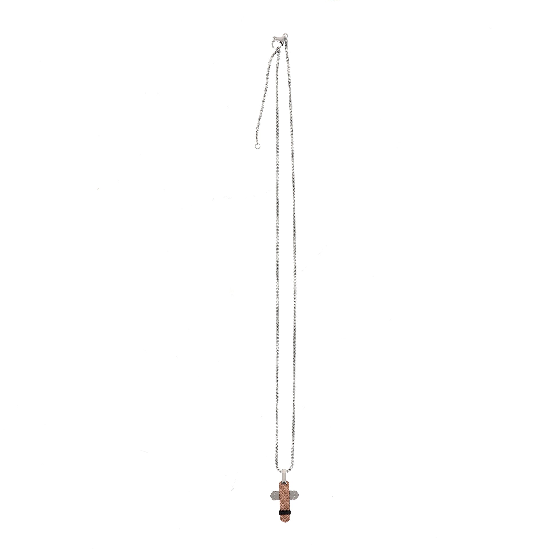 Collana da uomo con pendente Croce in acciaio, colore rosè e strass