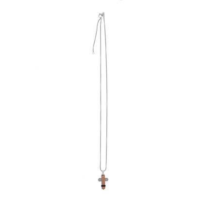 Collana da uomo con pendente Croce in acciaio, colore rosè e strass