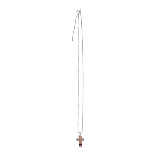 Collana da uomo con pendente Croce in acciaio, colore rosè e strass