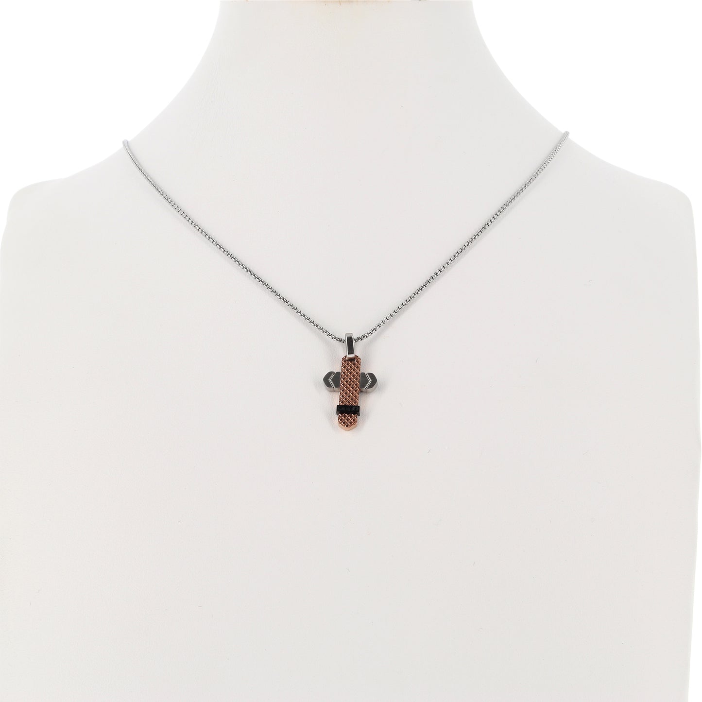 Collana da uomo con pendente Croce in acciaio, colore rosè e strass