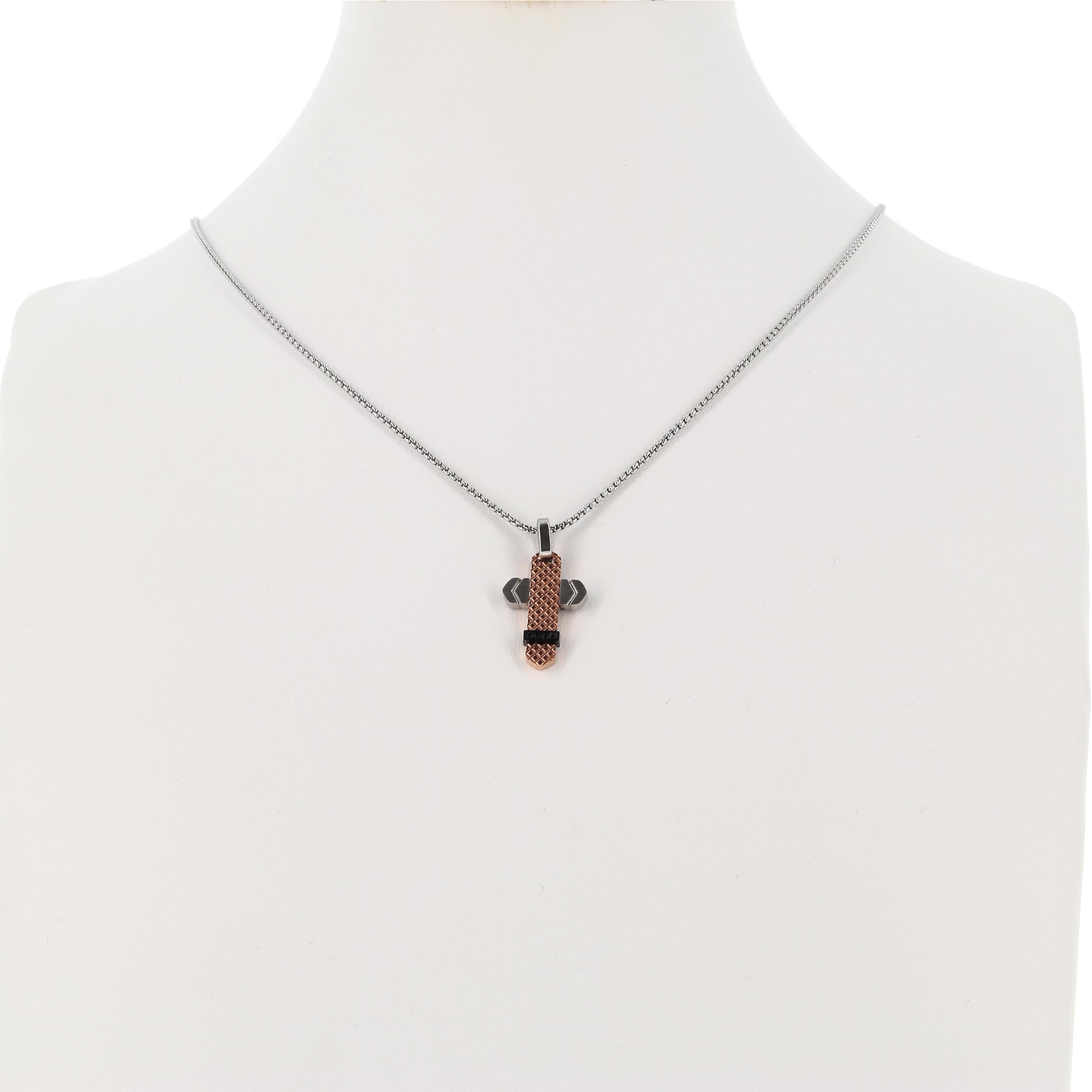 Collana da uomo con pendente Croce in acciaio, colore rosè e strass