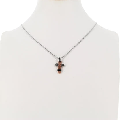 Collana da uomo con pendente Croce in acciaio, colore rosè e strass