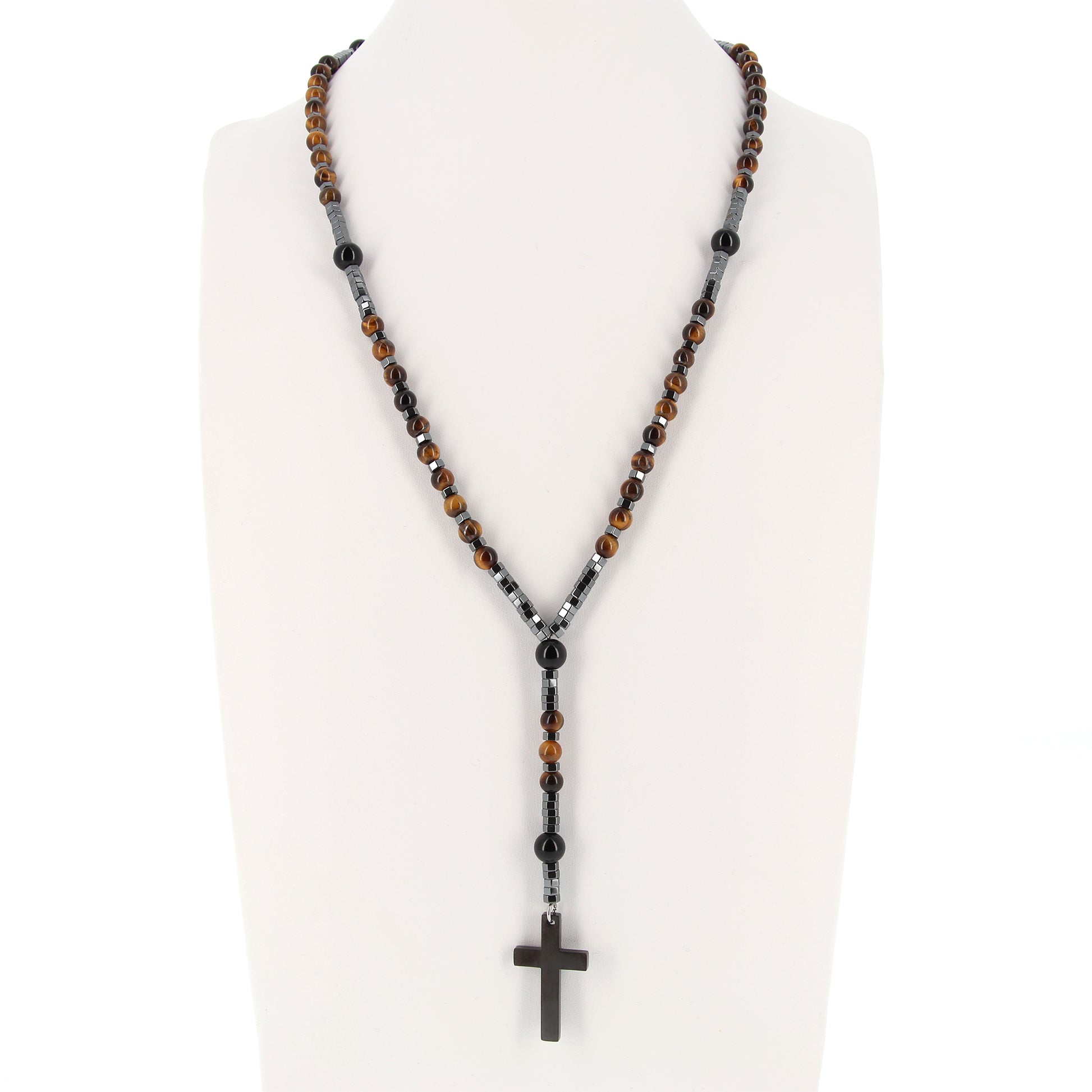 Collana rosario con pietre dure marroni