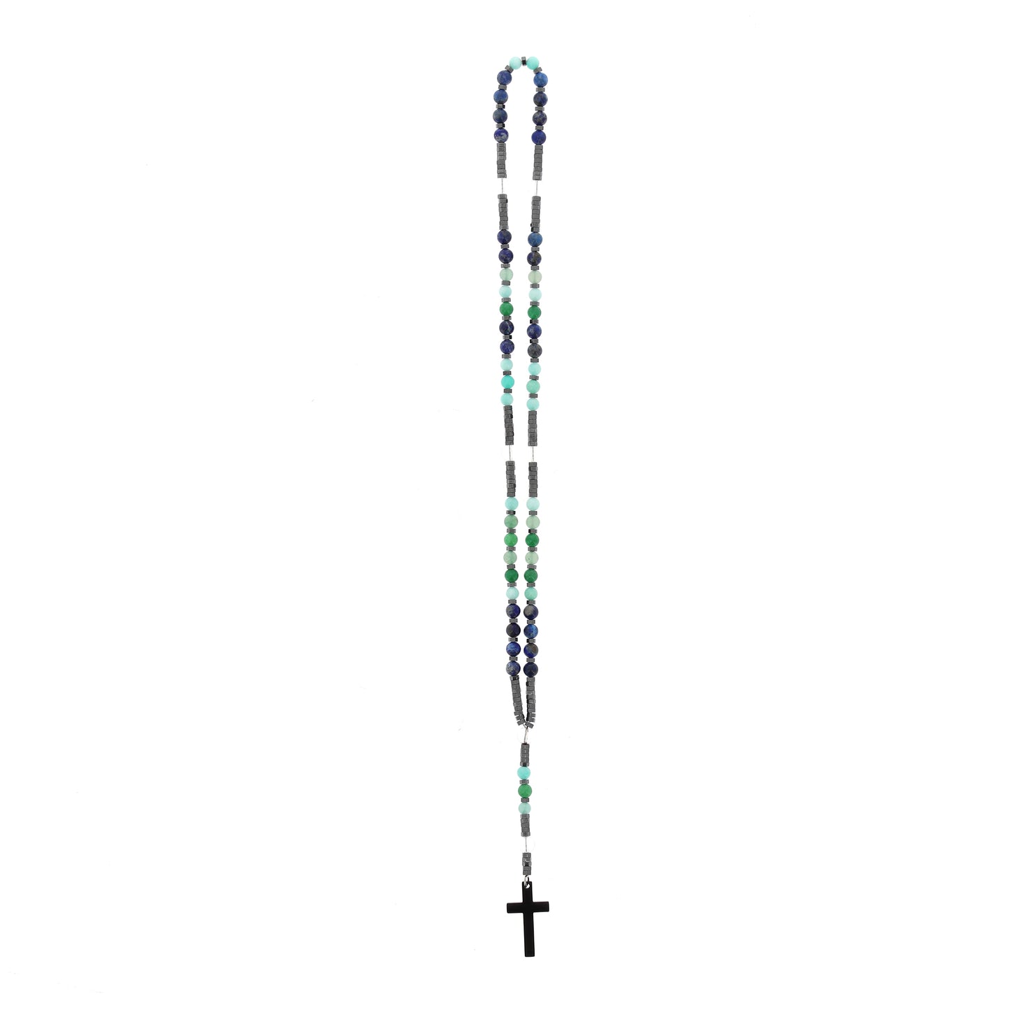 Collana rosario con pietre blu e verdi