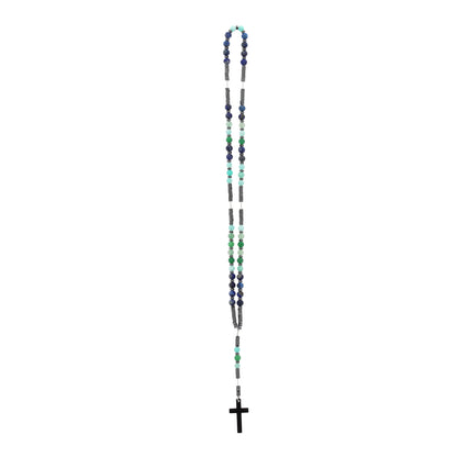Collana rosario con pietre blu e verdi