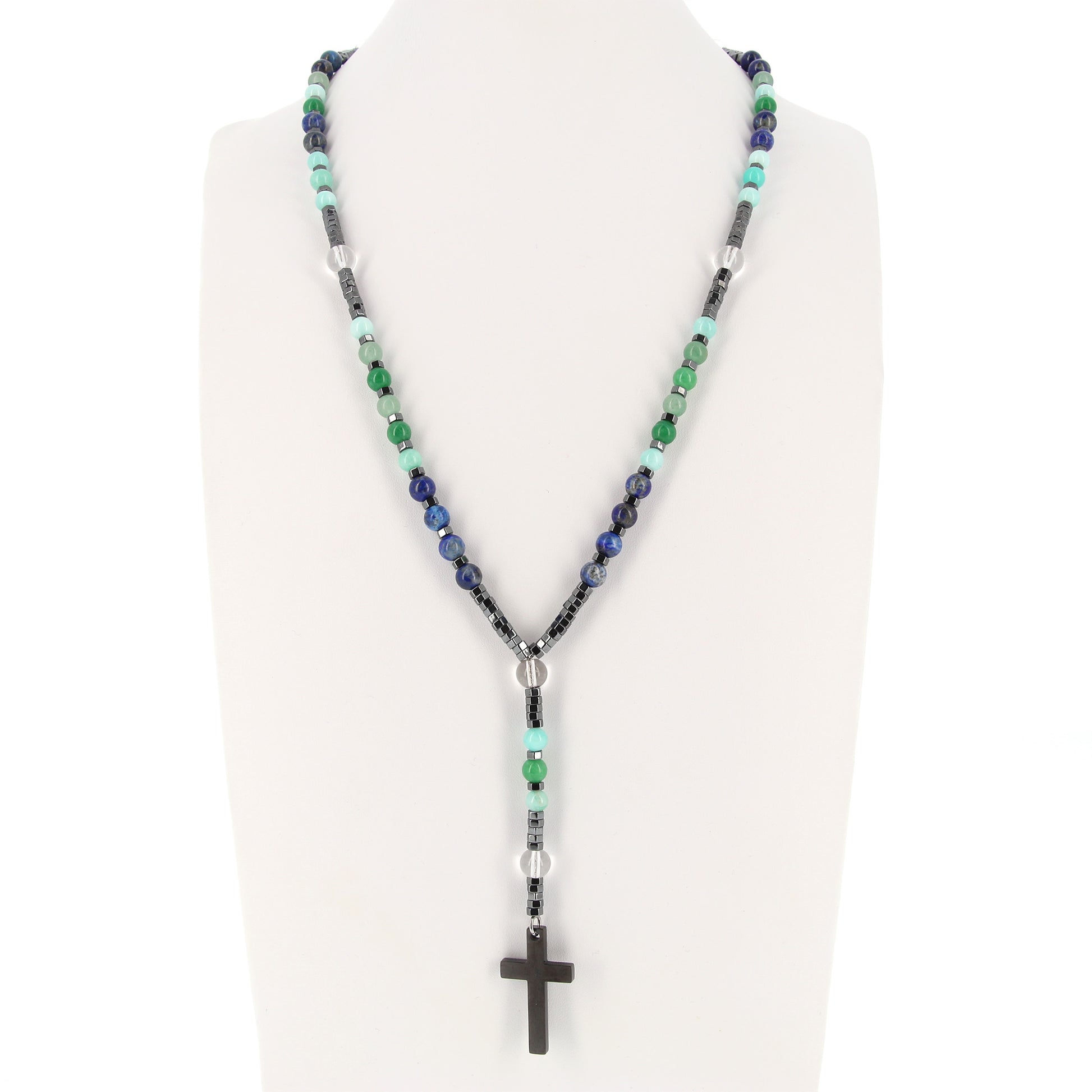 Collana rosario con pietre blu e verdi