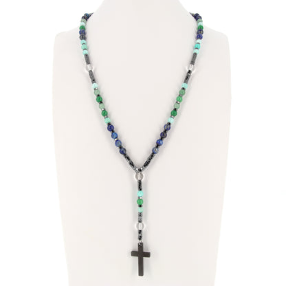 Collana rosario con pietre blu e verdi