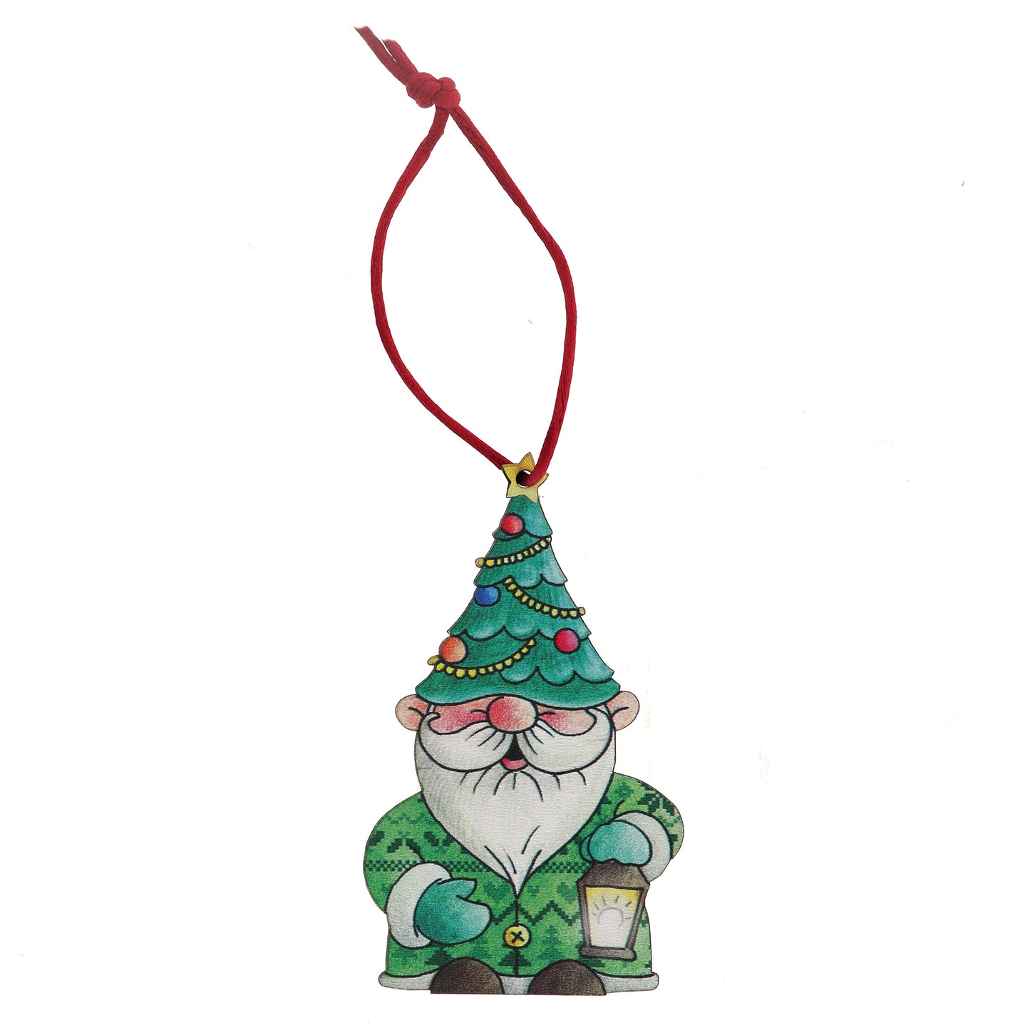Decoro addobbo natalizio Babbo natale verde in legno. Dimensioni 9x5 cm