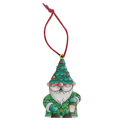 Decoro addobbo natalizio Babbo natale verde in legno. Dimensioni 9x5 cm