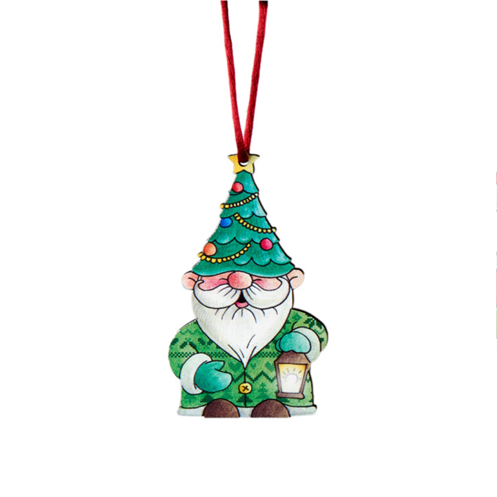 Decoro addobbo natalizio Babbo natale verde in legno. Dimensioni 9x5 cm