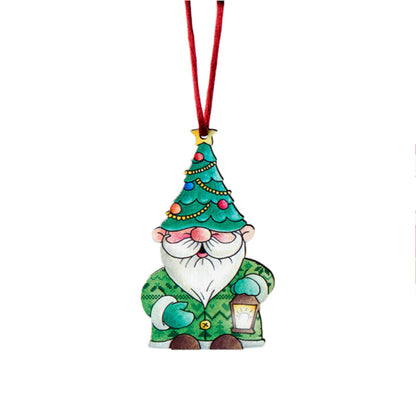 Decoro addobbo natalizio Babbo natale verde in legno. Dimensioni 9x5 cm