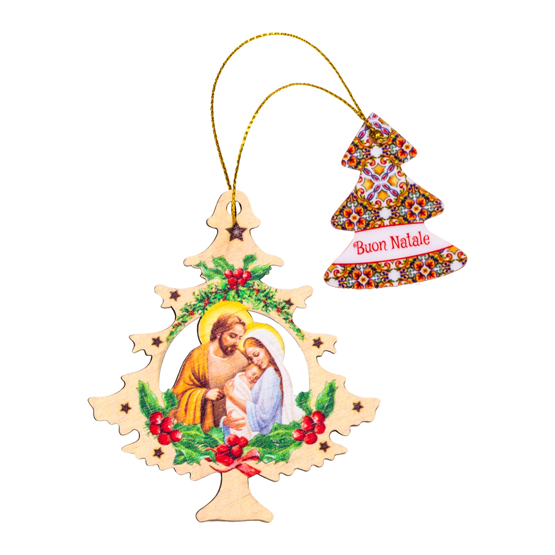 Addobbo natalizio in legno, forma albero di natale. Dimensioni 8,5x10 cm