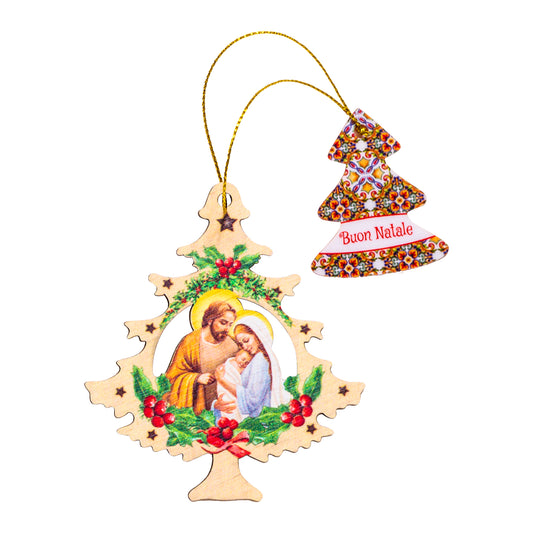 Addobbo natalizio in legno, forma albero di natale. Dimensioni 8,5x10 cm