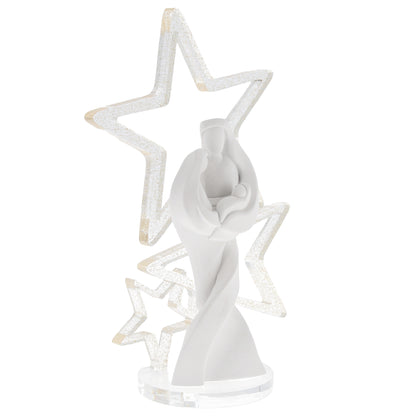 Statua in resina Sacra Famiglia e stelle in plexiglass. Altezza 21 cm