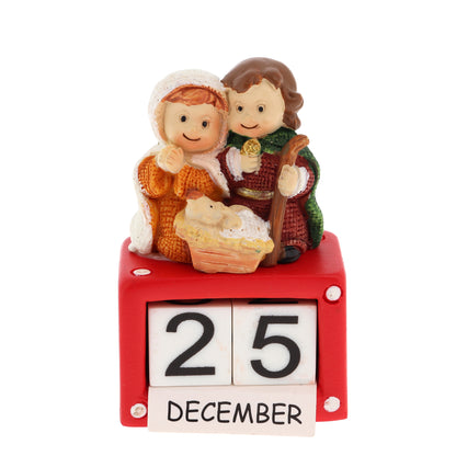 Decorazione natalizia Natività con datario in resina. Altezza 6 cm