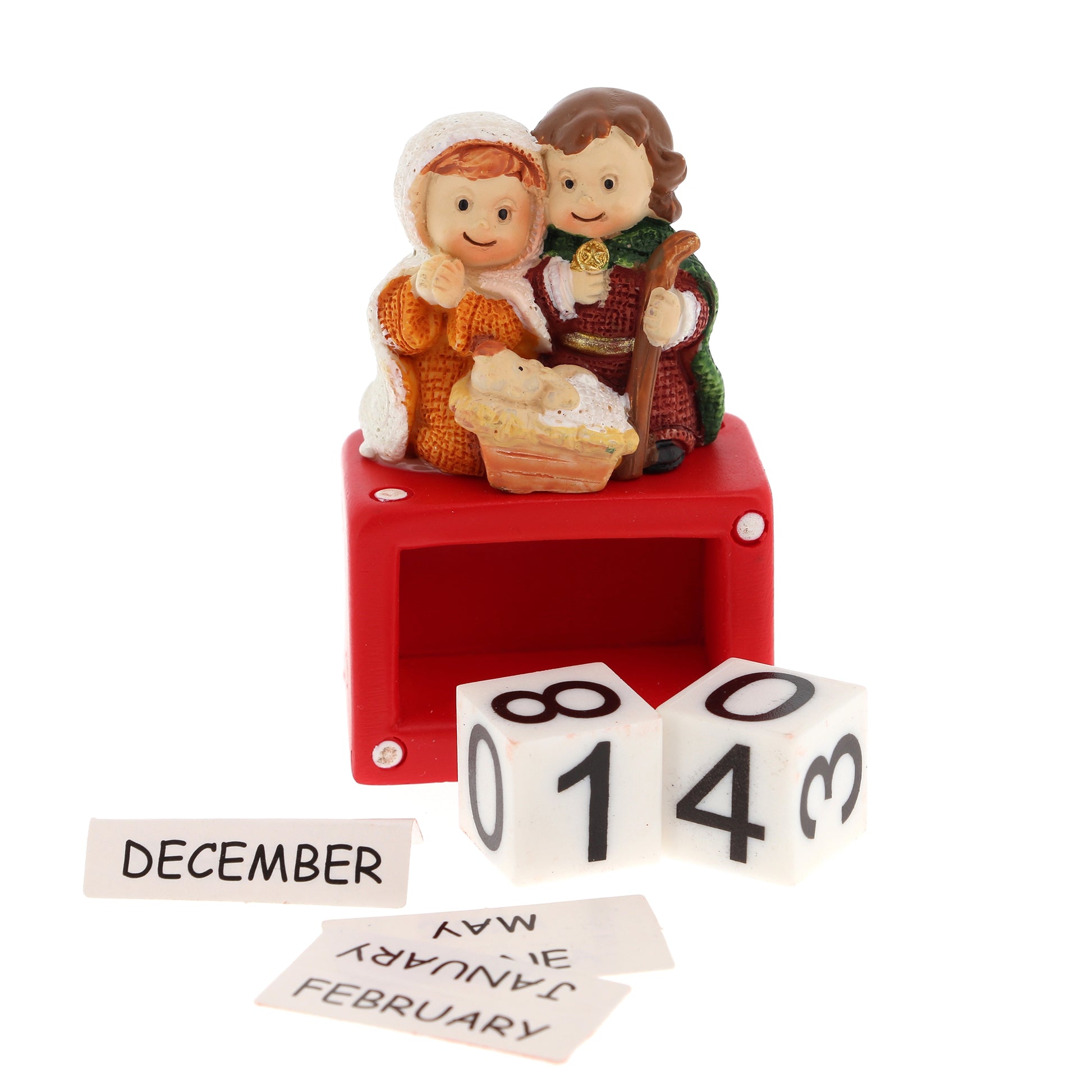 Decorazione natalizia Natività con datario in resina. Altezza 6 cm