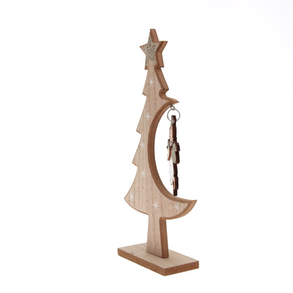 Decorazione natalizia in legno albero di natale e Angelo. Altezza 27,2 cm