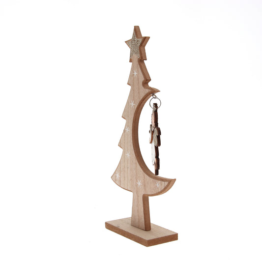 Decorazione natalizia in legno albero di natale e Angelo. Altezza 27,2 cm