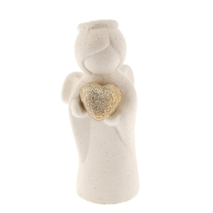 Statua Angelo in porcellana con cuore oro. Altezza 11,3 cm