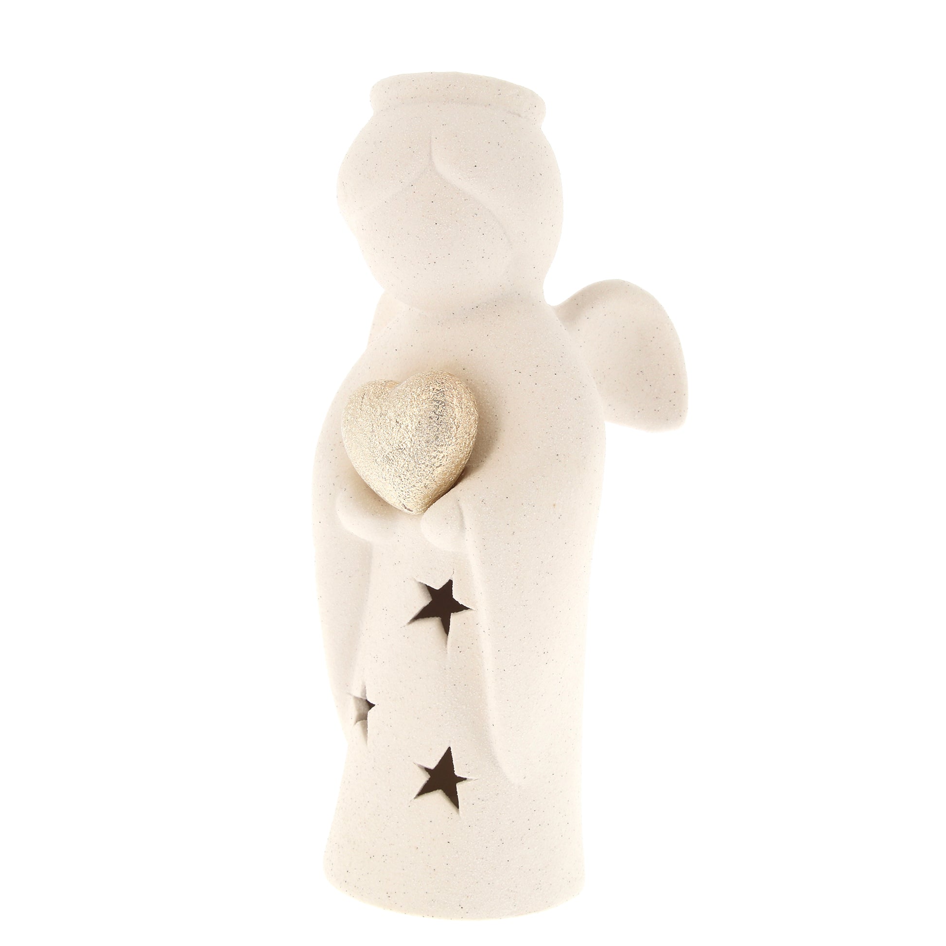 Statua Angelo, in porcellana, con luce. Altezza 19,4 cm