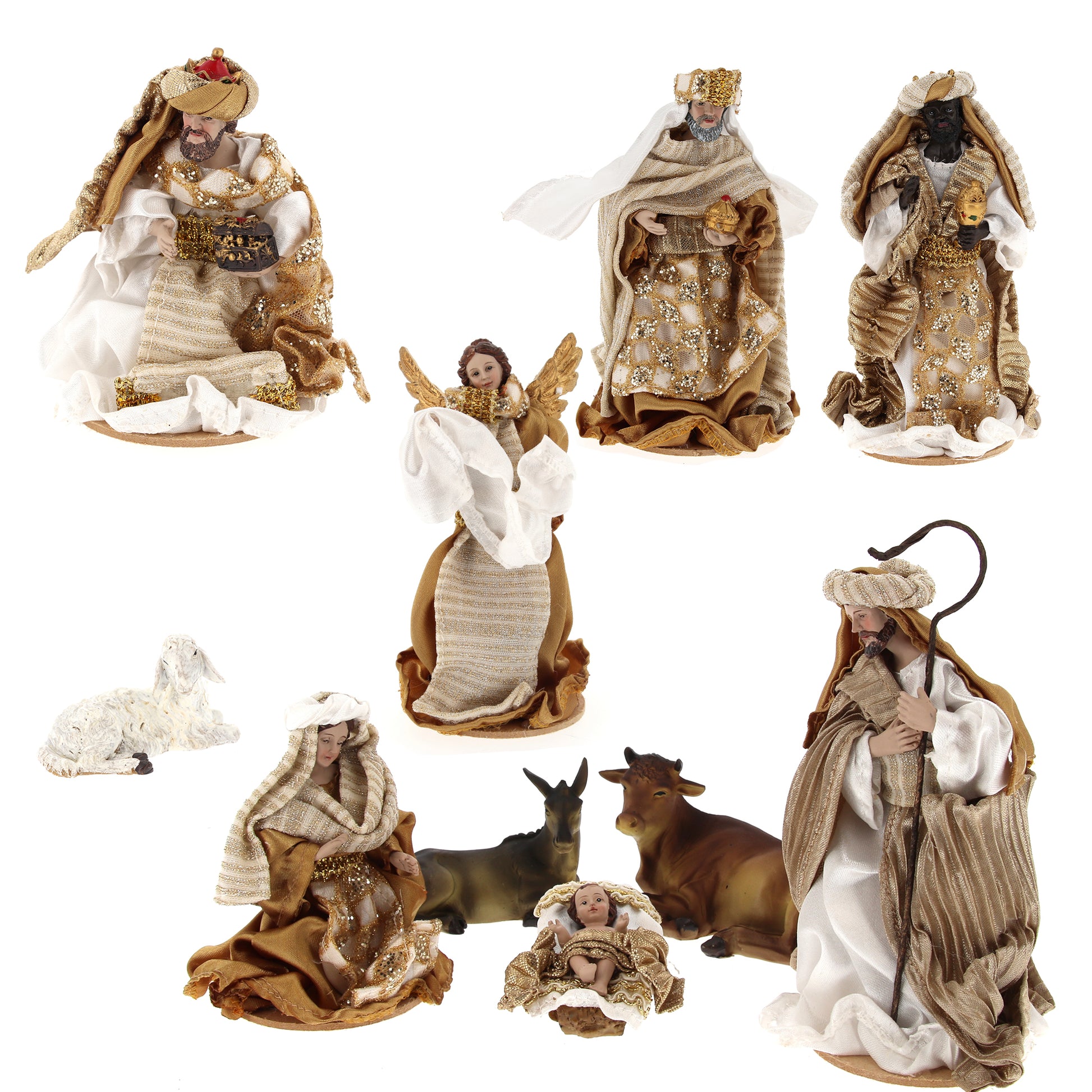 Set completo presepe 10 soggetti vestiti in stoffa h. 16 cm