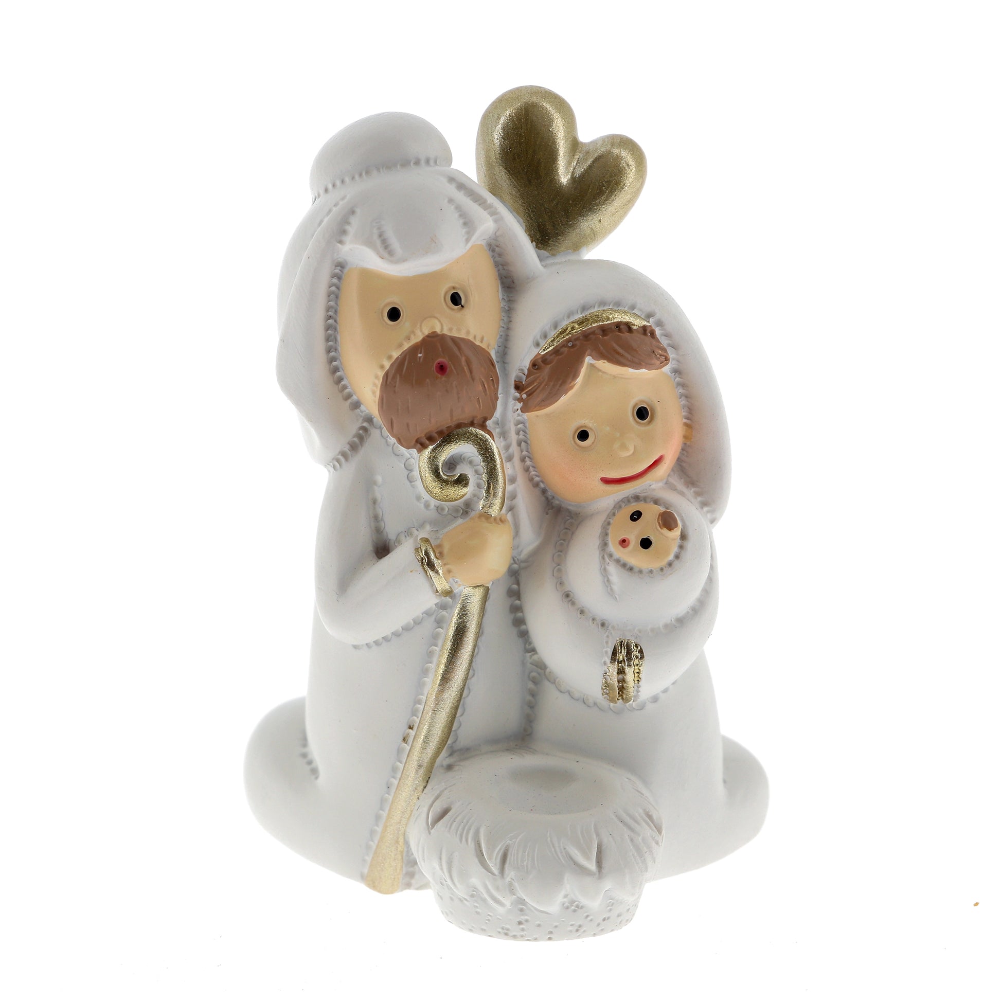 Decorazione natalizia, Natività cuore in resina. Altezza 5,7 cm