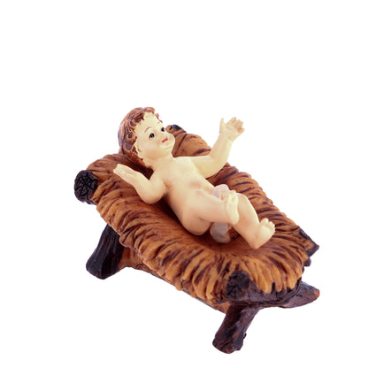 Set presepe composto da 11 soggetti in resina. Altezza 16 cm