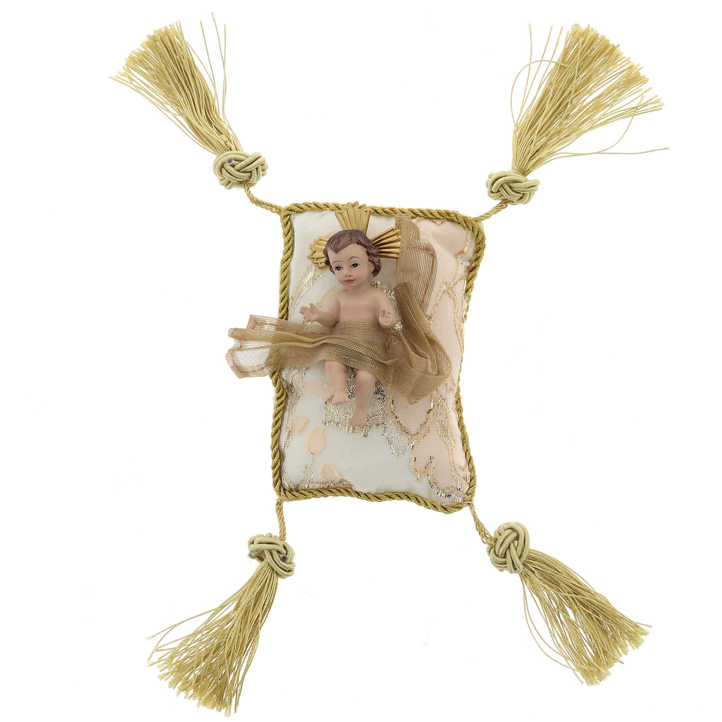Statua Gesù Bambino, su cuscino. Dimensioni 12x9,5 cm