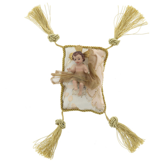 Statua Gesù Bambino, su cuscino. Dimensioni 12x9,5 cm