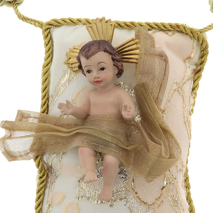 Statua Gesù Bambino, su cuscino. Dimensioni 12x9,5 cm