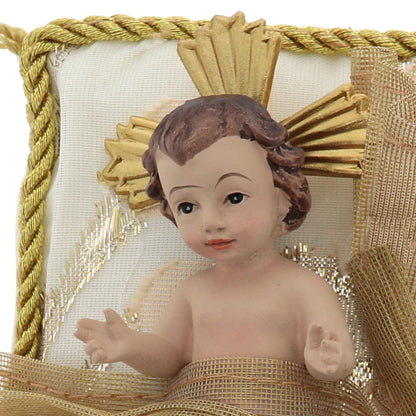 Statua Gesù Bambino, su cuscino. Dimensioni 12x9,5 cm