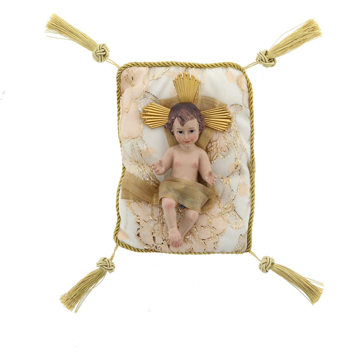 Statua Gesù Bambino, su cuscino. Dimensioni 19,5x15 cm