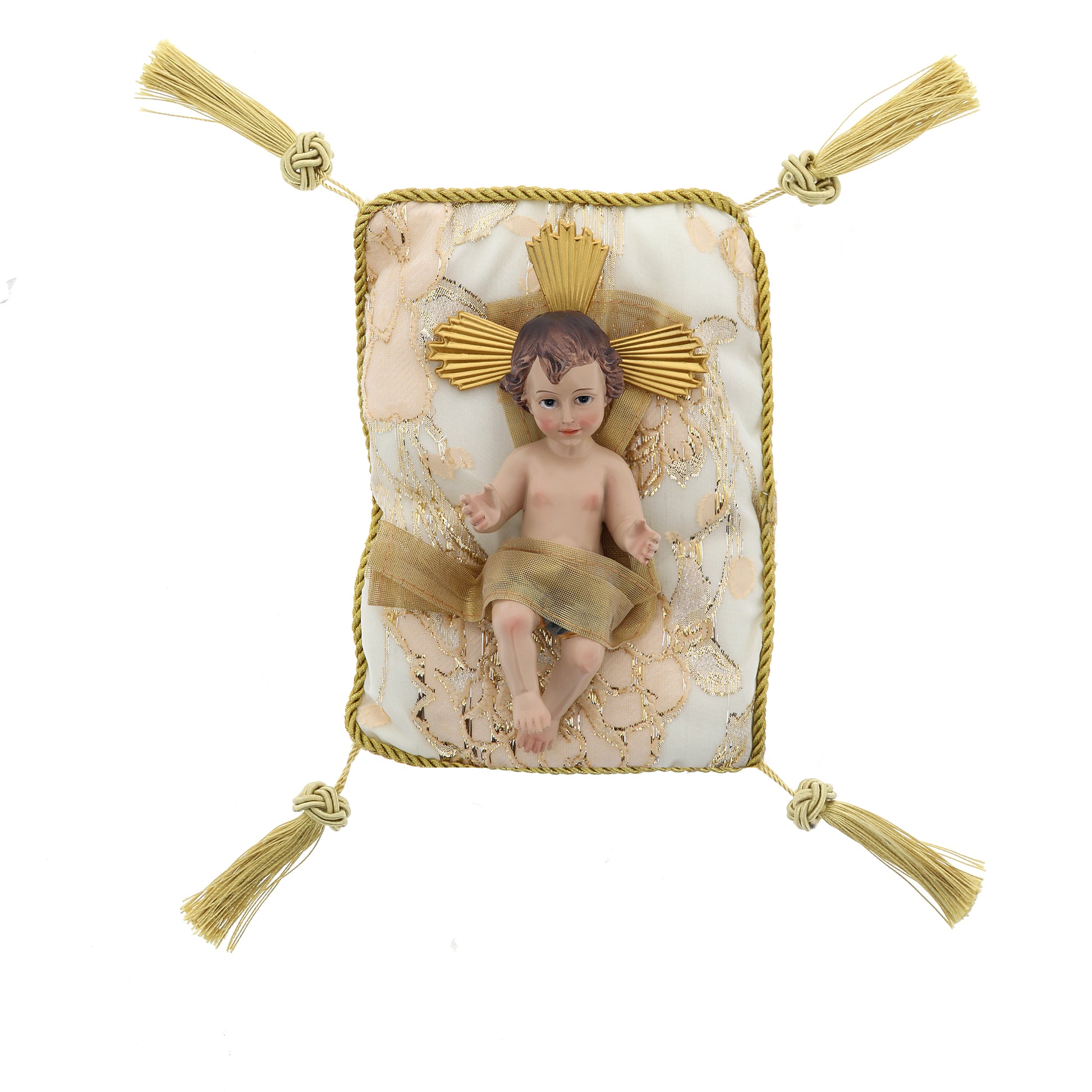 Statua Gesù Bambino, su cuscino. Dimensioni 19,5x15 cm