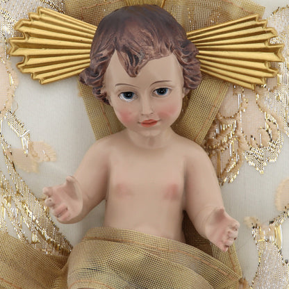 Statua Gesù Bambino, su cuscino. Dimensioni 19,5x15 cm