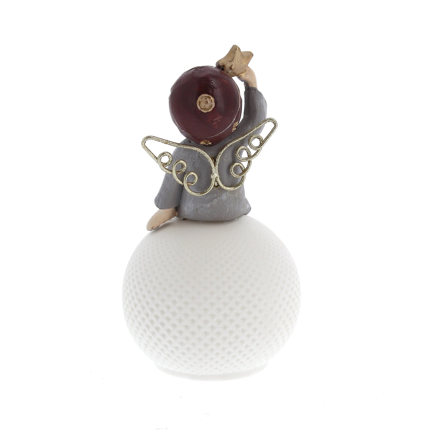 Statua Angelo seduto su sfera luminosa a led. Altezza 14,4 cm