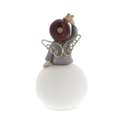 Statua Angelo seduto su sfera luminosa a led. Altezza 14,4 cm