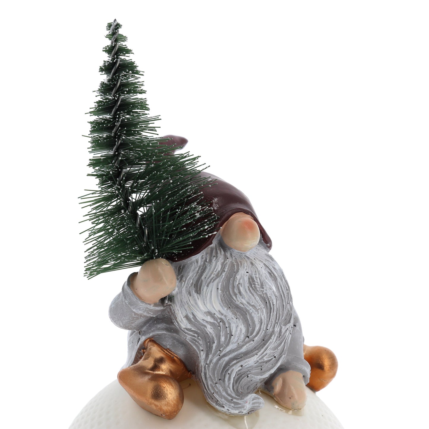 Statua Gnomo seduto su sfera luminosa a led. Altezza 15 cm
