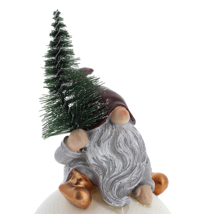 Statua Gnomo seduto su sfera luminosa a led. Altezza 15 cm