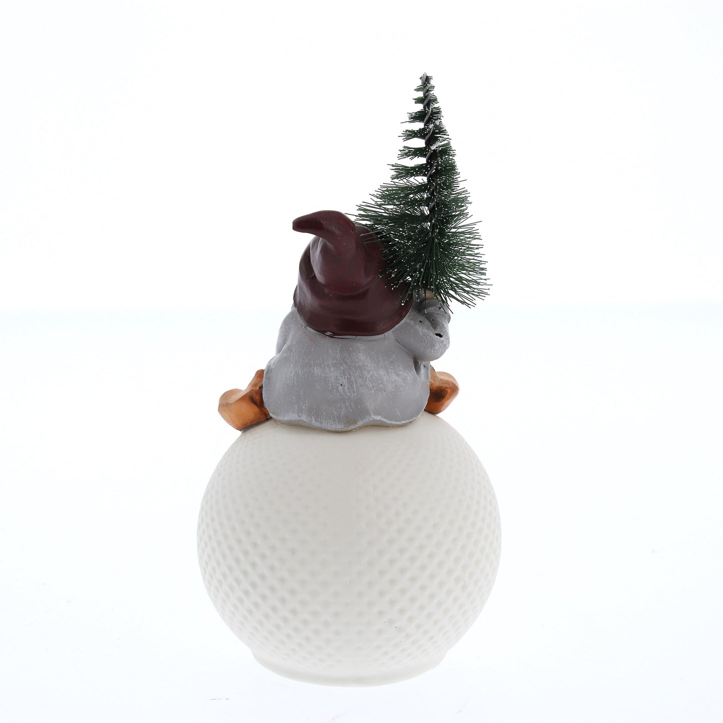 Statua Gnomo seduto su sfera luminosa a led. Altezza 15 cm