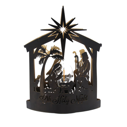 Lanterna in metallo con Natività sagomata. Con luce. Altezza 25 cm