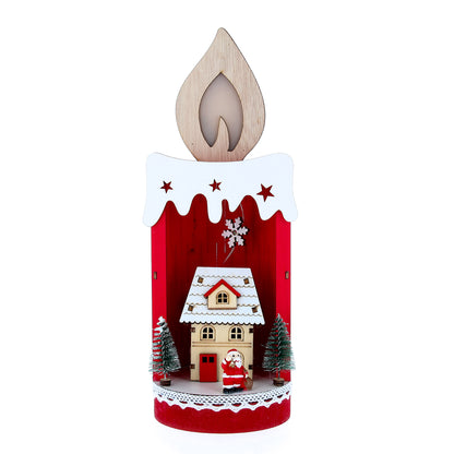 Candela a led con casetta e Babbo Natale. Altezza 28,8 cm