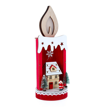 Candela a led con casetta e Babbo Natale. Altezza 28,8 cm